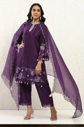 Soulika Purple Embroidered Kurta Set with Sheer Scalloped Dupatta