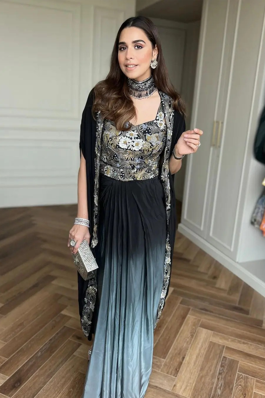 Soulika Black Ombre Draped Dhoti Skirt Set