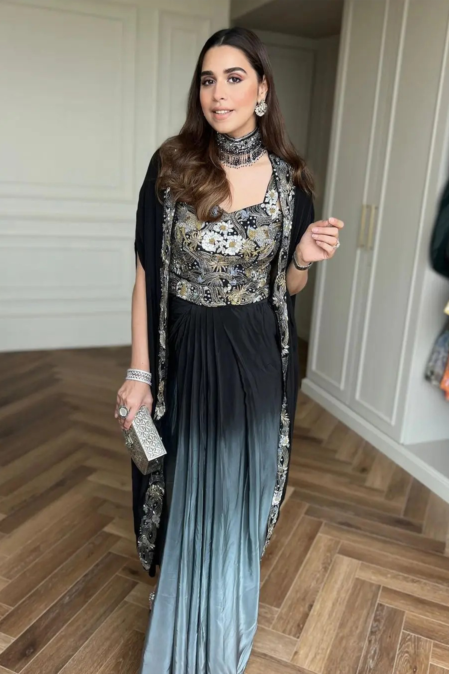 Soulika Black Ombre Draped Dhoti Skirt Set