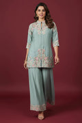 Soulika Sky Blue Heavy Embroidered Chinon Top & Bottom Set with Thread Work Detailing