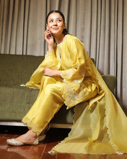 Soulika Mustard Yellow Embroidered Kurta Set Dupatta