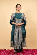 Soulika Green Anarkali Pure Handwoven Tissue Silk Embroidery Zari Thread Round Set