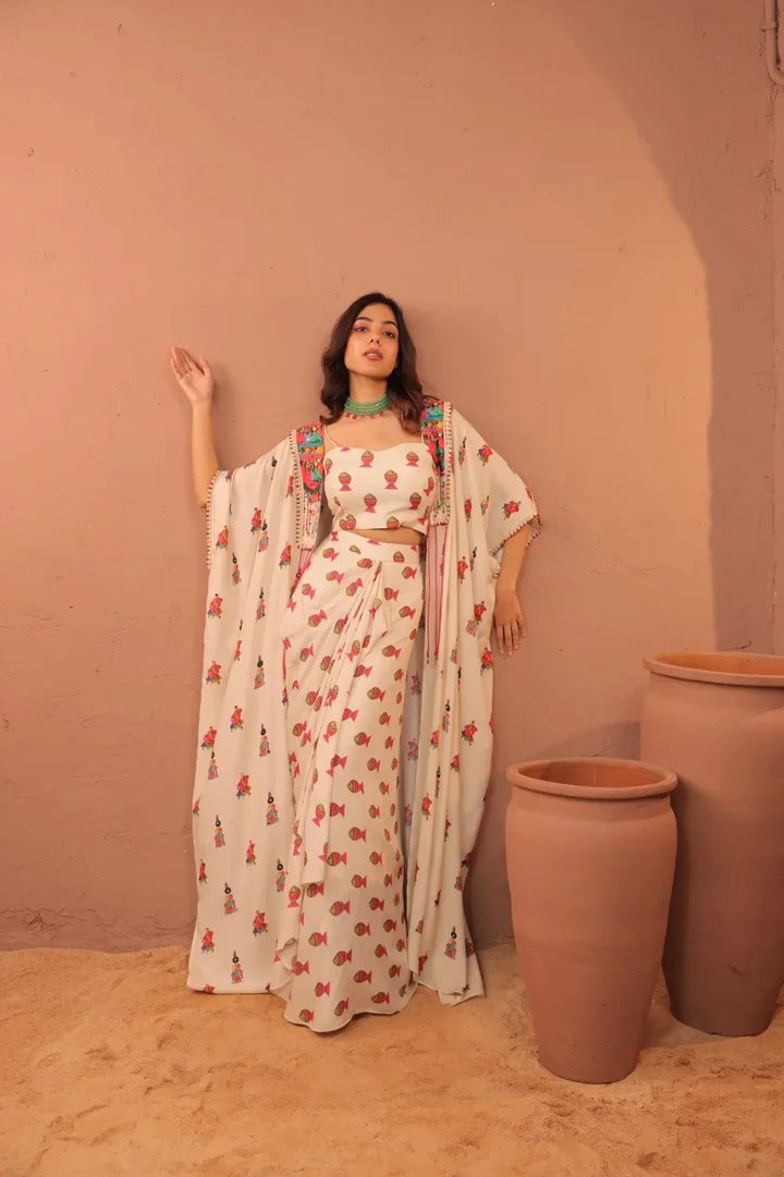 Soulika Sarika embroidered Cape Set