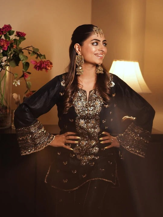 Soulika Black Luxe Hand-Embellished Kurta & Palazzo Set