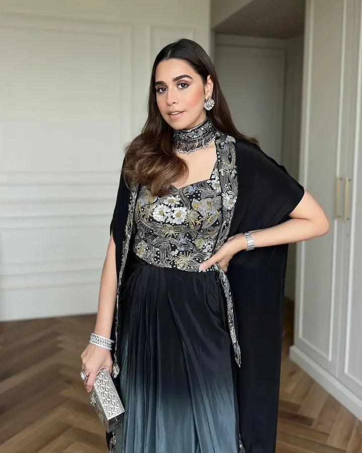 Soulika Black Ombre Draped Dhoti Skirt Set