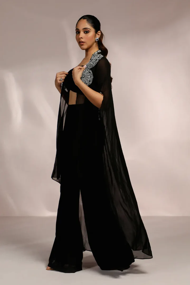 Soulika Radiant Black Side Slight Pant and Cape set