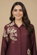 Soulika Gorgeous Wine Floral Embroidered Chinon