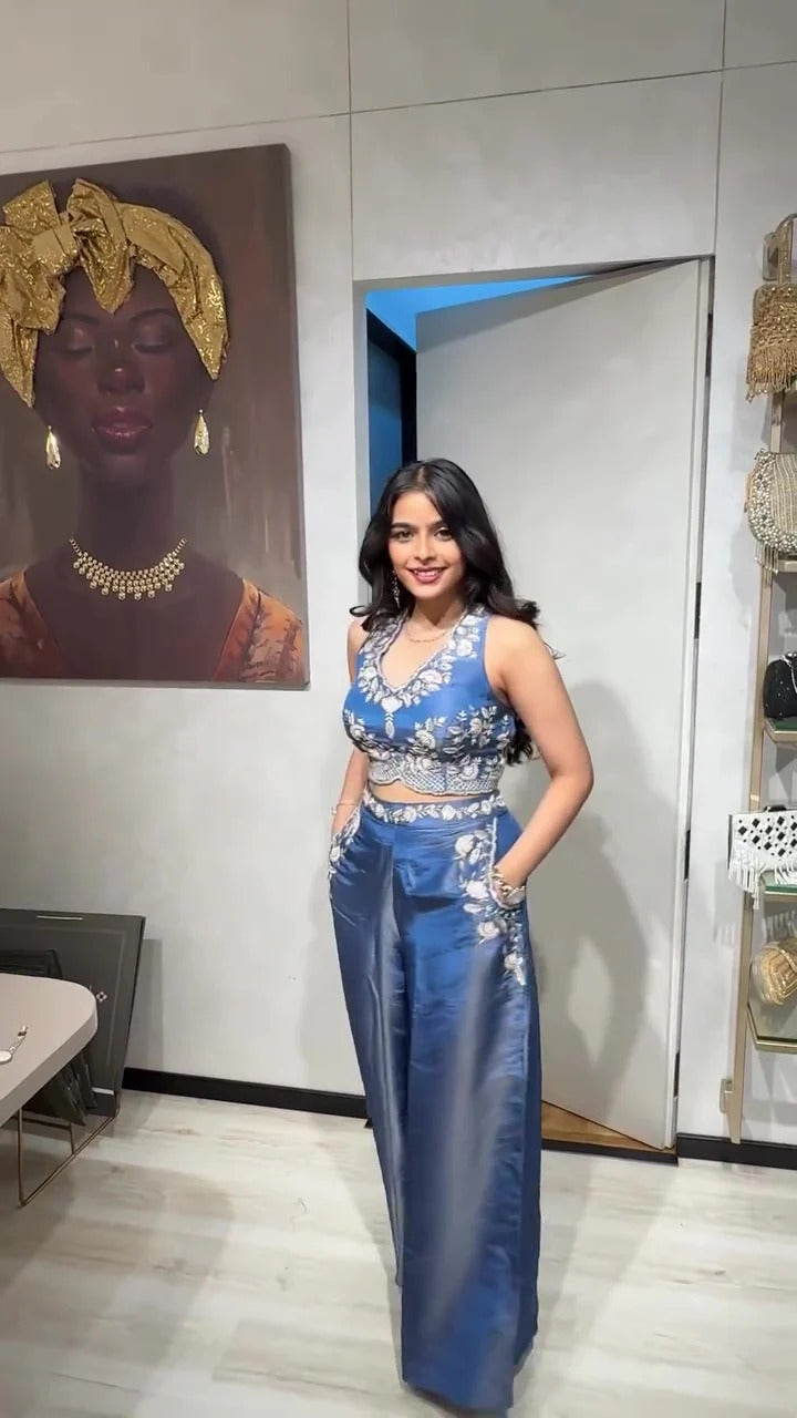 Soulika Elegant Blue Festive Wear Co-ord Set with Pockets