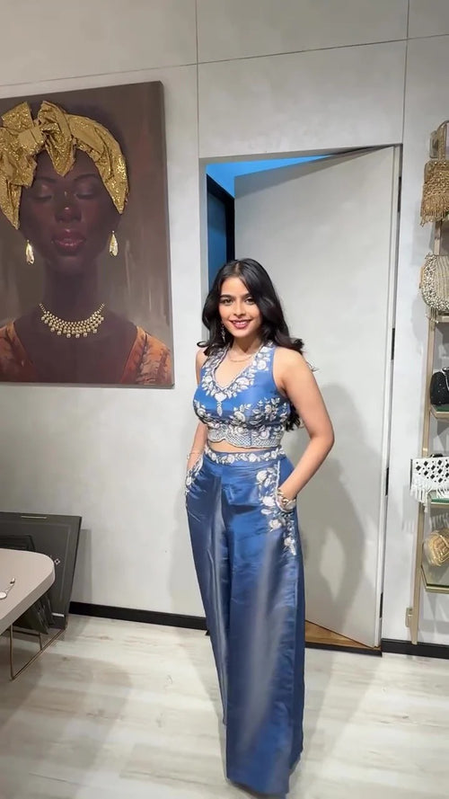 Soulika Elegant Blue Festive Wear Co-ord Set with Pockets