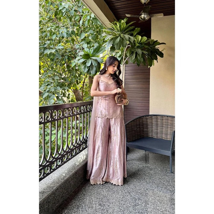 Soulika Blush Pink Embroidered Sharara Set with Handcrafted Detailing