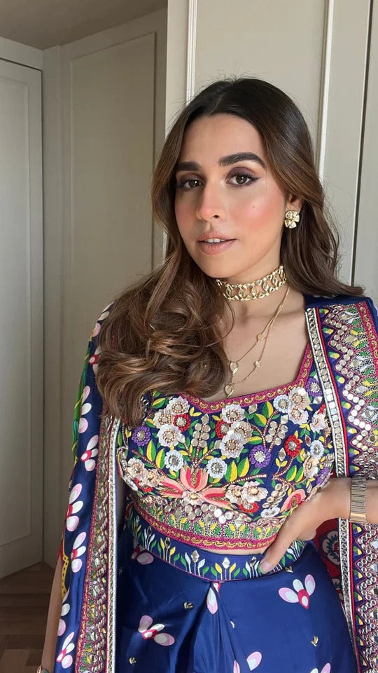 Soulika Embelished Indica Dhoti Skirt Paired With Embriodered Bralette & Cape