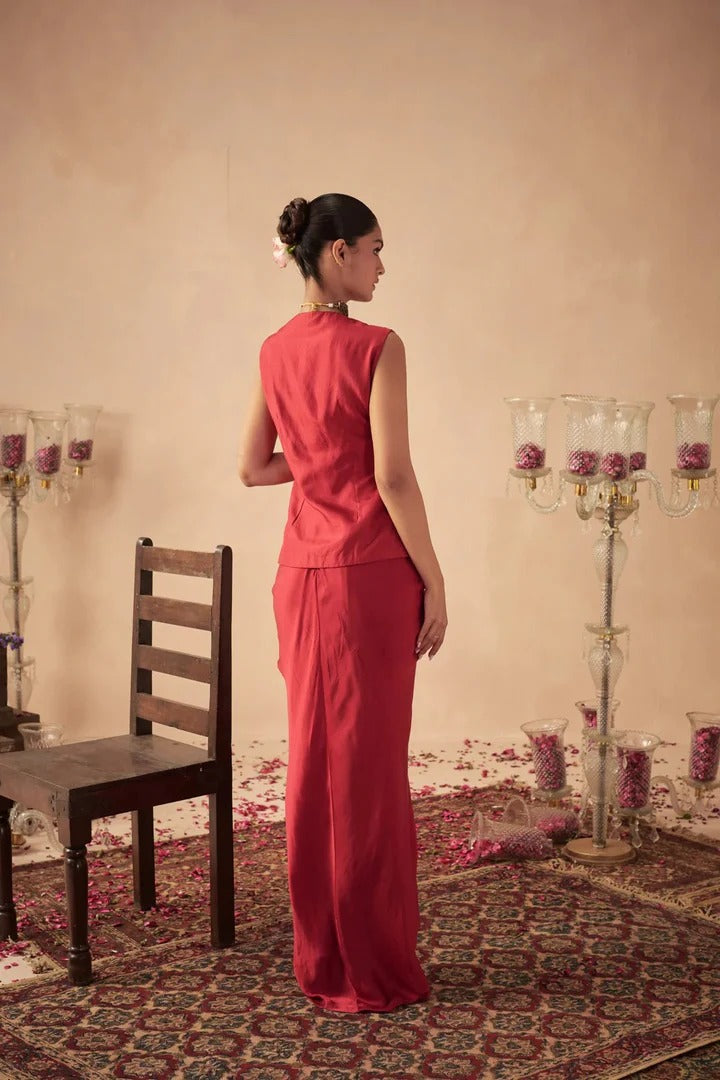 Soulika Red Jacket with Draped Skirt