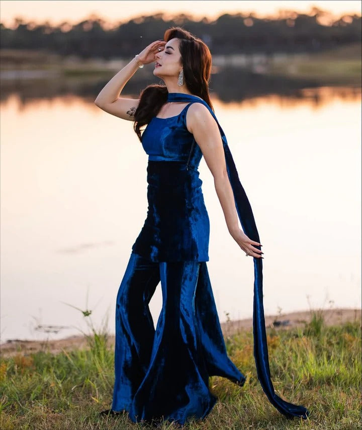 Soulika Midnight Glam Velvet Top & Flared Pant Set