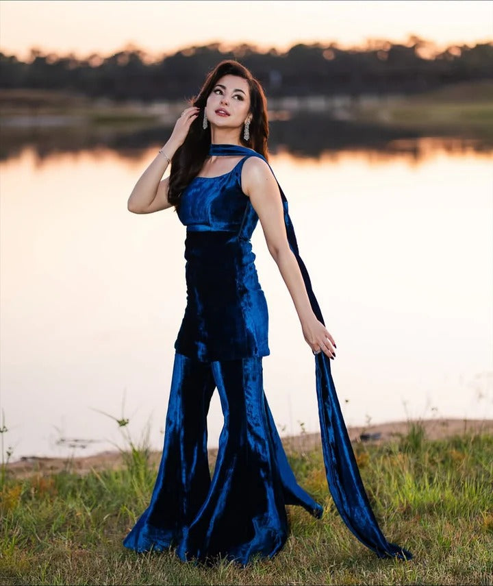 Soulika Midnight Glam Velvet Top & Flared Pant Set