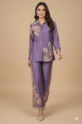 Soulika Gorgeous purple Floral Embroidered Chinon Top Bottom Set for Party and Celebration Styling