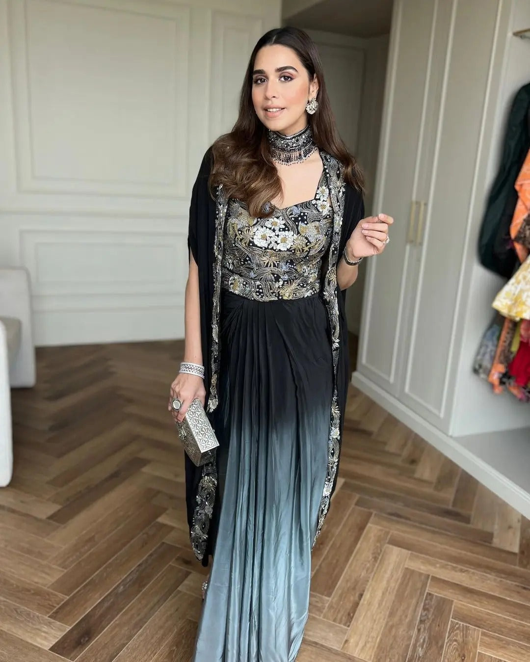 Soulika Black Ombre Draped Dhoti Skirt Set