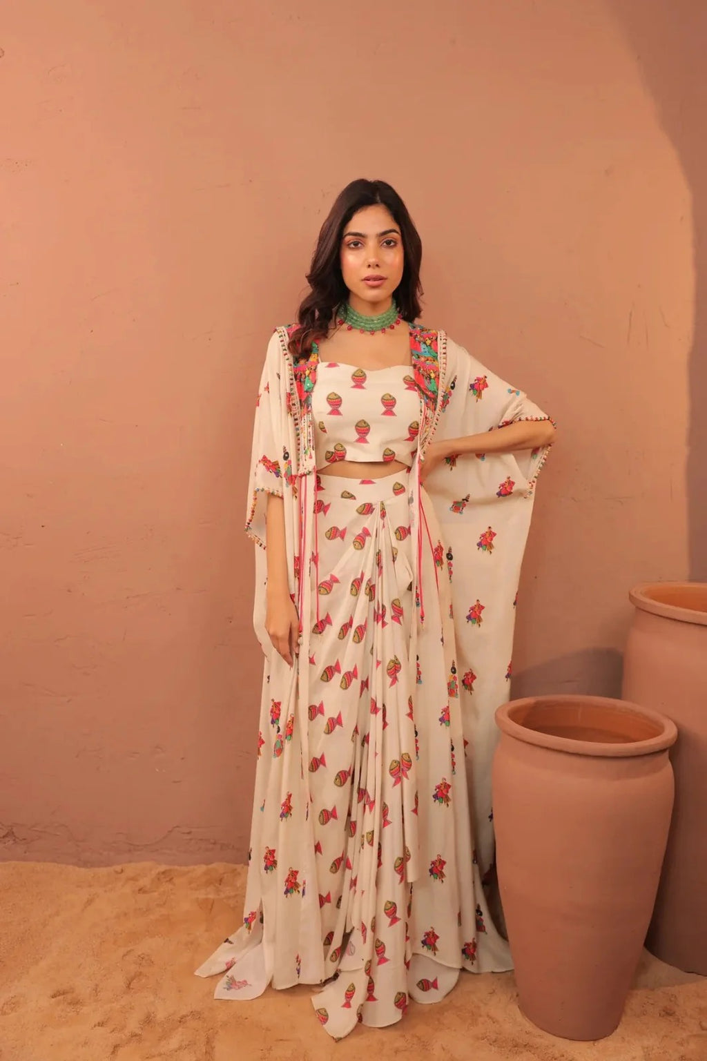 Soulika Sarika embroidered Cape Set