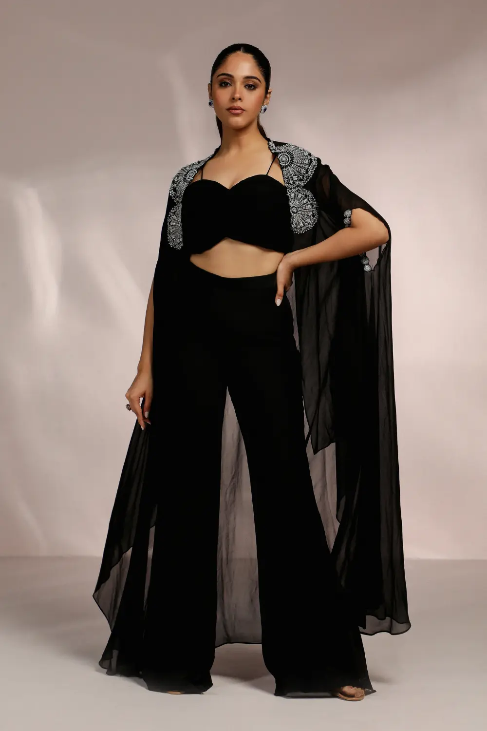 Soulika Radiant Black Side Slight Pant and Cape set