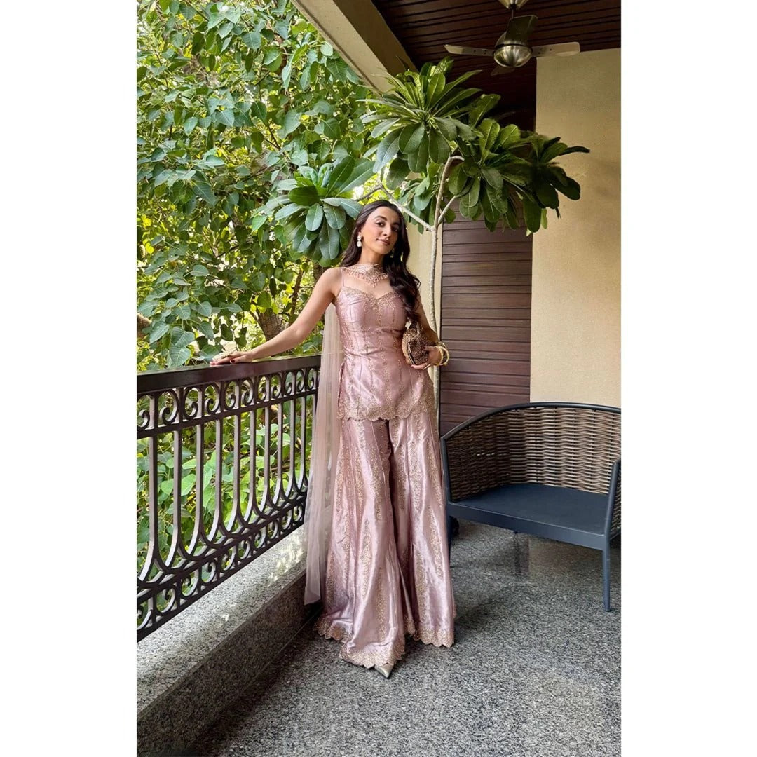 Soulika Blush Pink Embroidered Sharara Set with Handcrafted Detailing