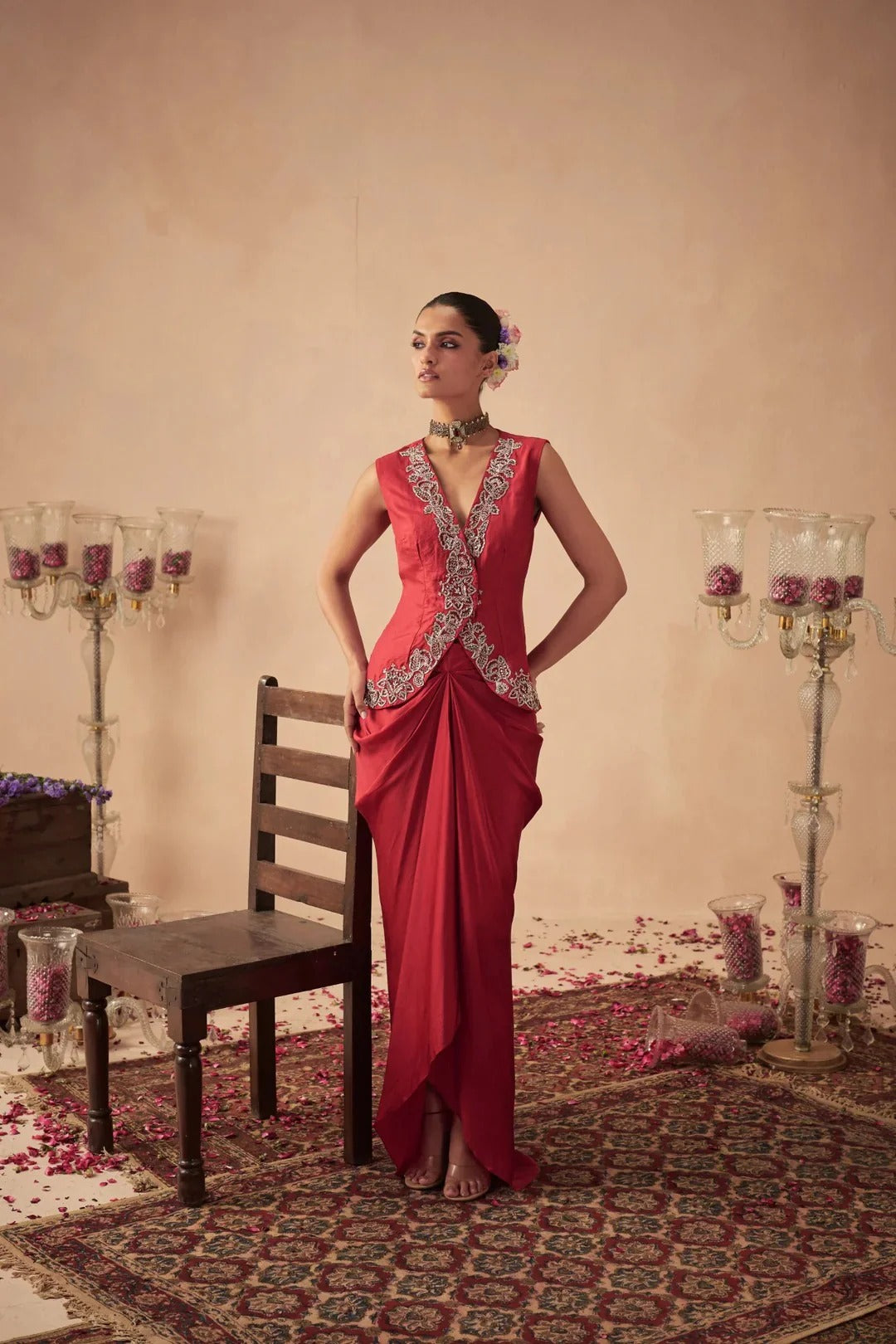 Soulika Red Jacket with Draped Skirt