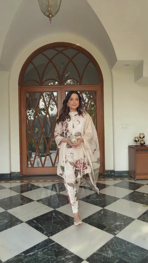Soulika Luxury Pastel Floral Kurti Set with Dupatta