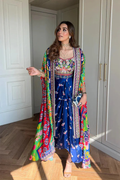 Soulika Embelished Indica Dhoti Skirt Paired With Embriodered Bralette & Cape